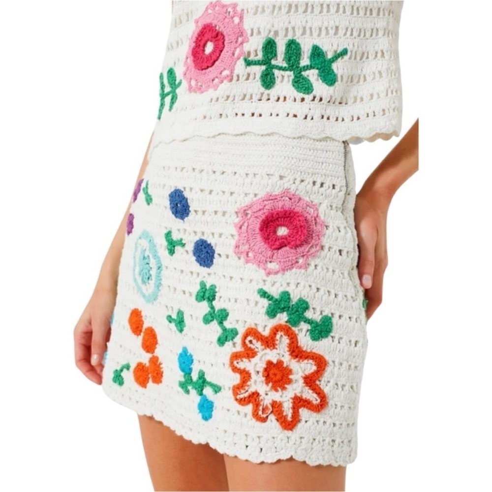 Love The Label Leighton Skirt Size XS NWT Multi Ivory Crochet Cotton Mini Boho - Picture 5 of 11